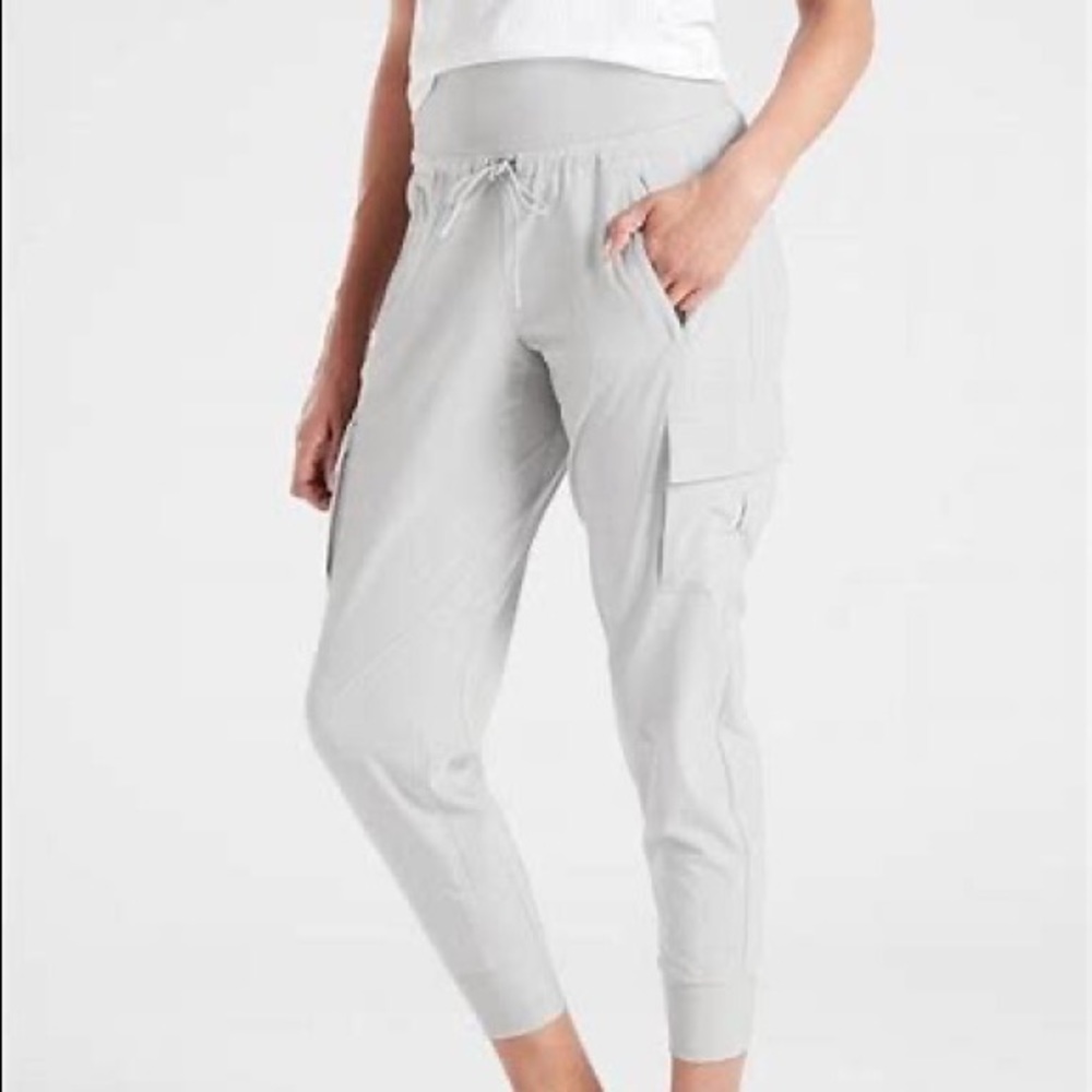 Light Gray Athleta Sutton Joggers Cargo Pocket Grey Drawstring Jogger Pants